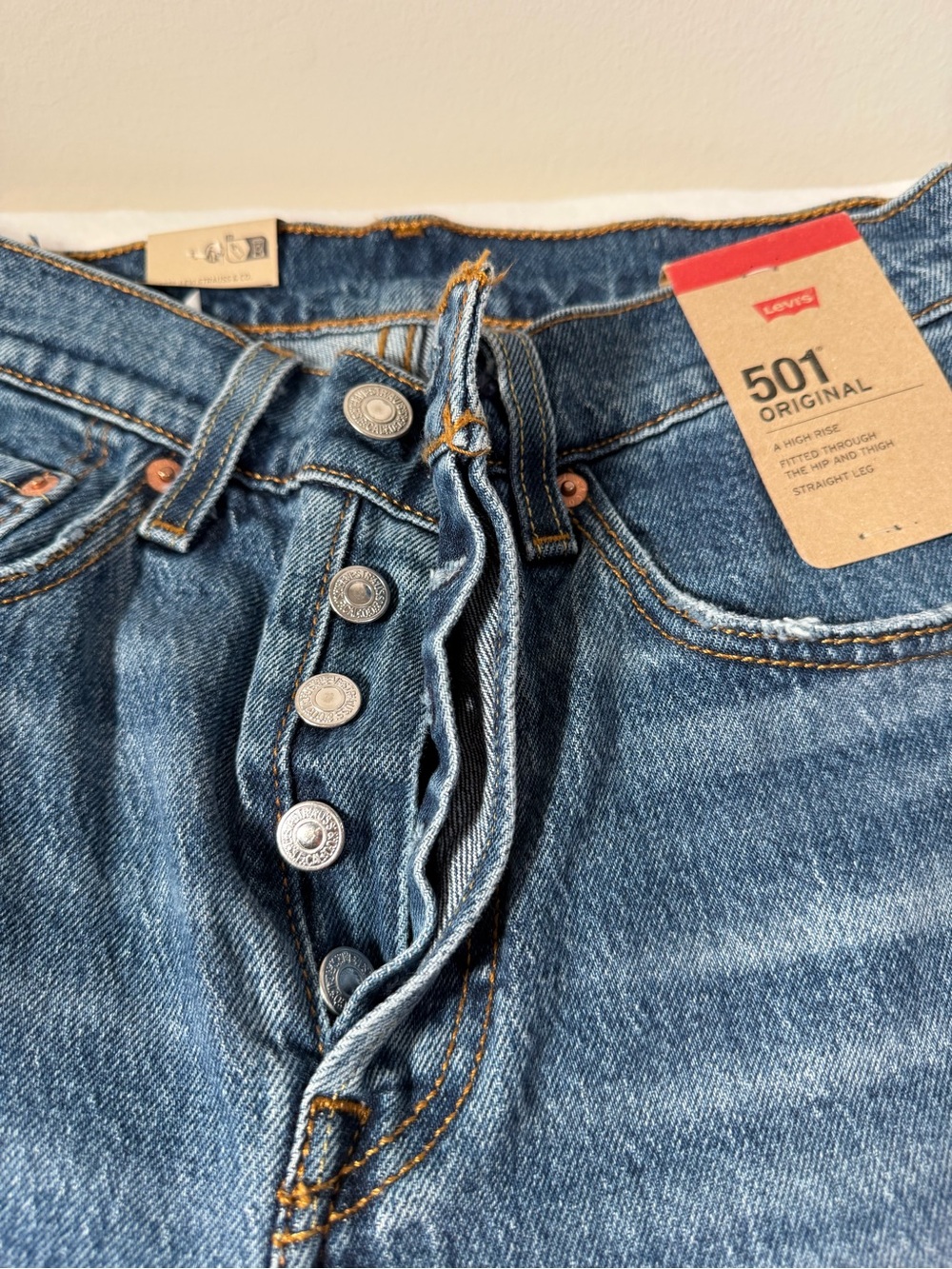 Levi's 501 Straight Blue Denim Jeans with Red Logo Tag